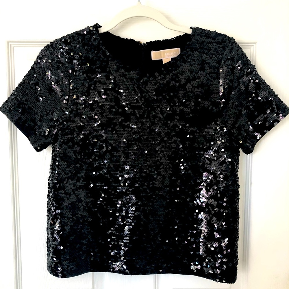 Michael Kors Black Sequence Top Women’s Small Short Sleeve